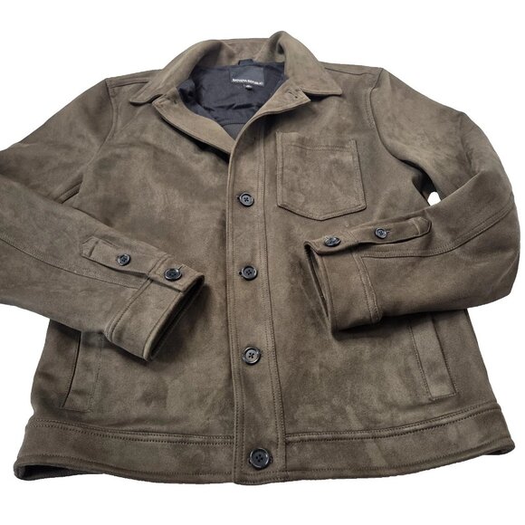 Banana Republic Mens Size Medium Vegan Suede Shirt Jacket Military Green Pocket - Picture 9 of 10